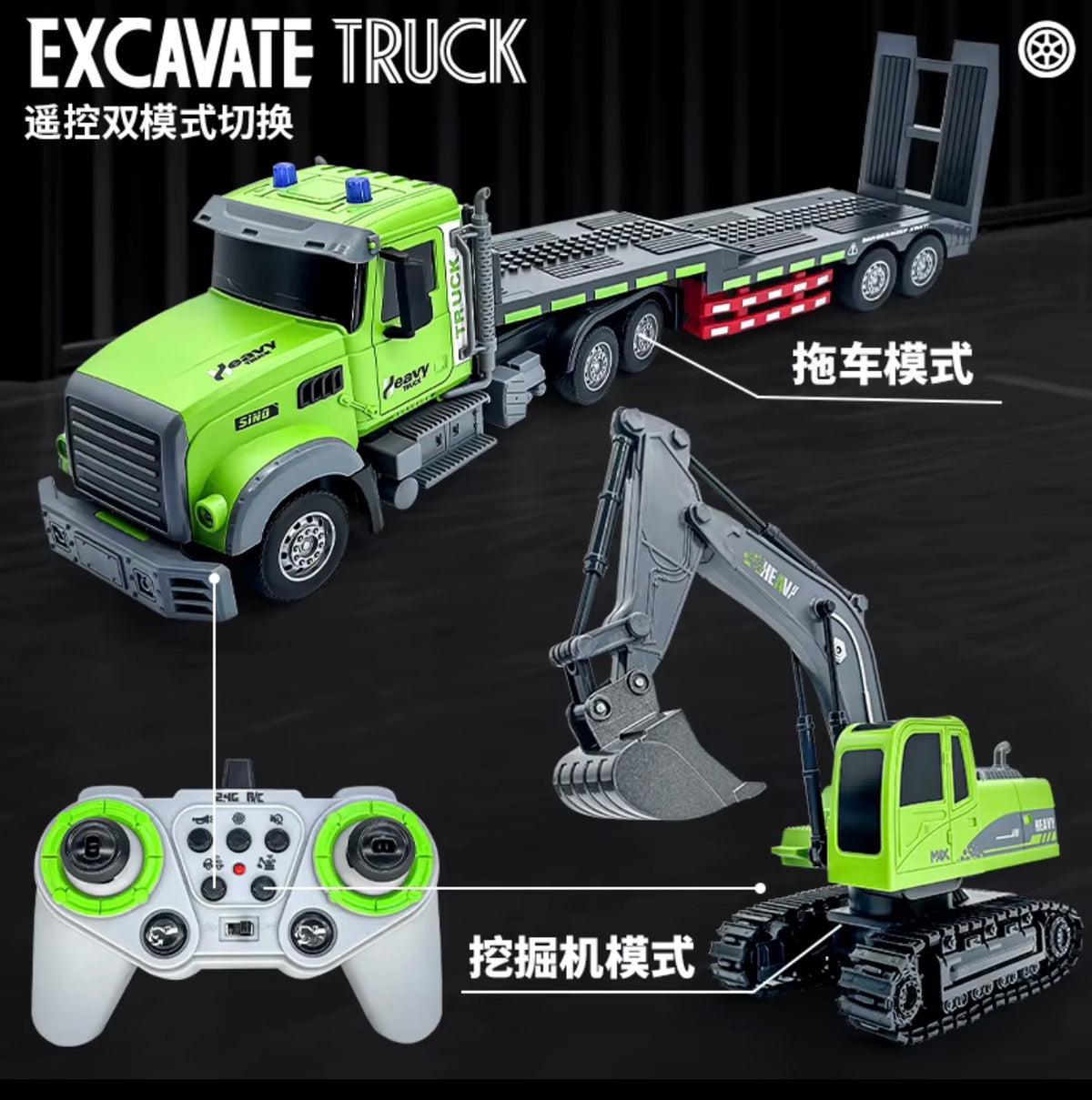 RC Semi Truck & Trailer with Excavator – QH9010D