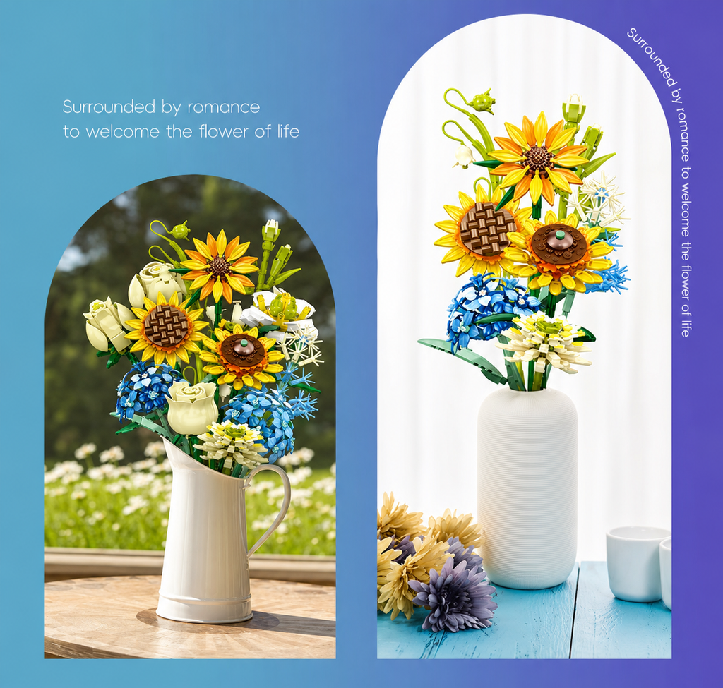 Sunflower & Rose Flower Bouquet Building Block Set – 1,124 Pieces