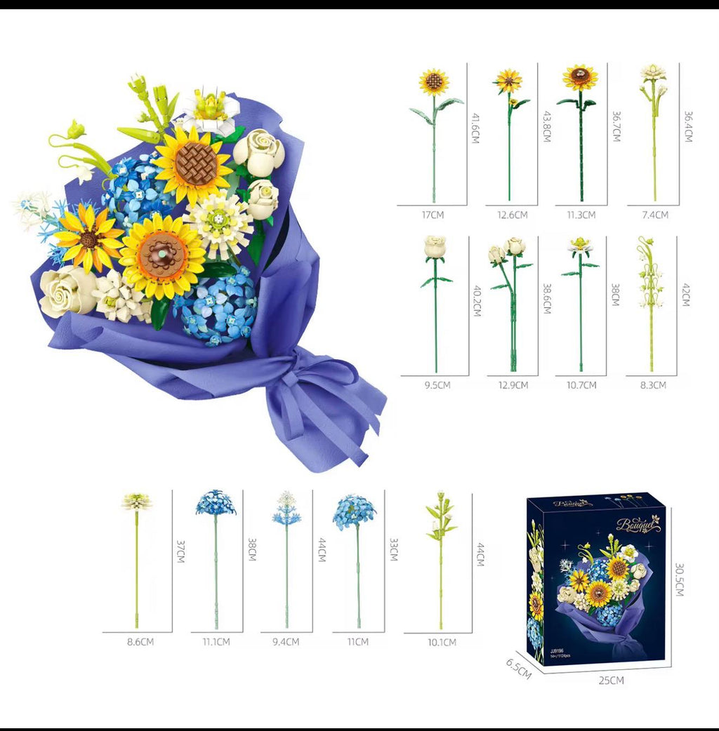 Rose Sunflower Artificial Flower Bouquet Model Bricks Home Decor Educational Building Blocks Floral Collection