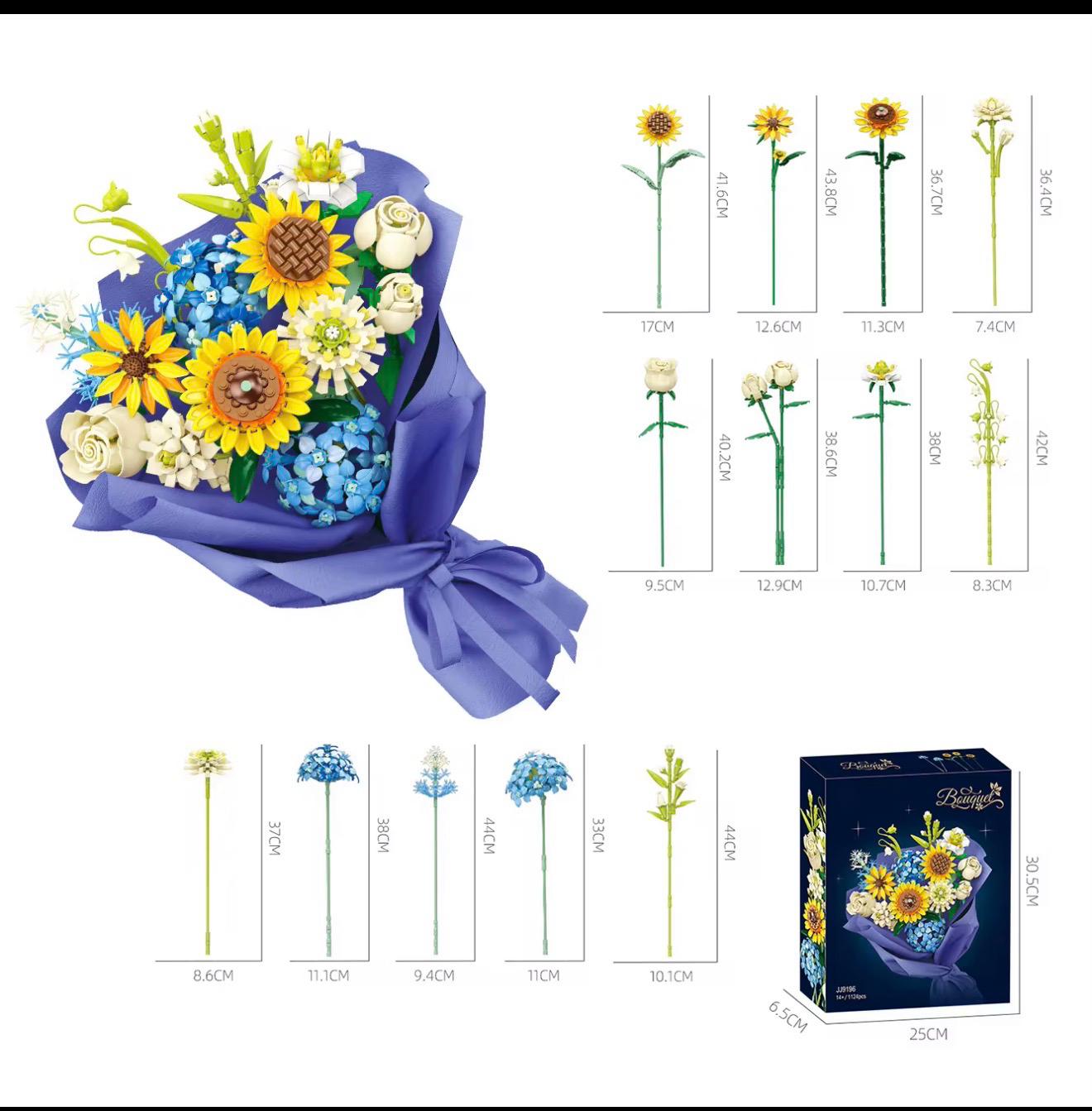 Rose Sunflower Artificial Flower Bouquet Model Bricks Home Decor Educational Building Blocks Floral Collection