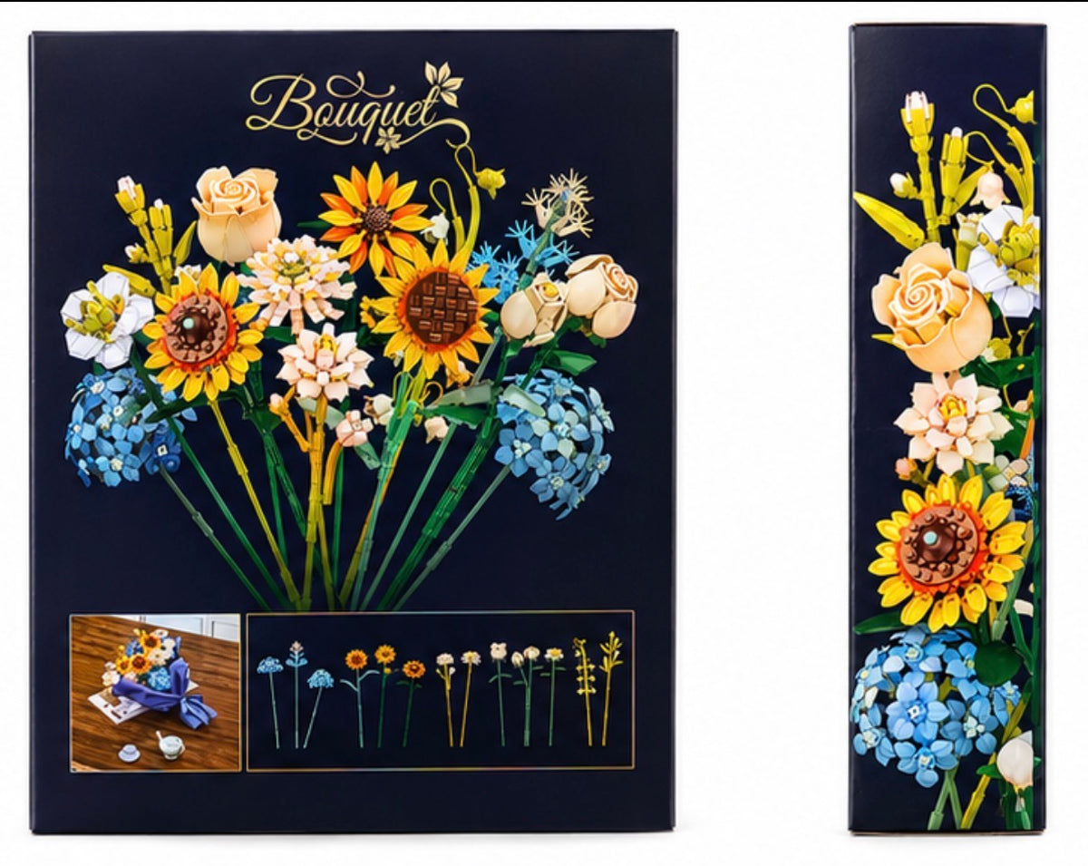Sunflower & Rose Flower Bouquet Building Block Set – 1,124 Pieces