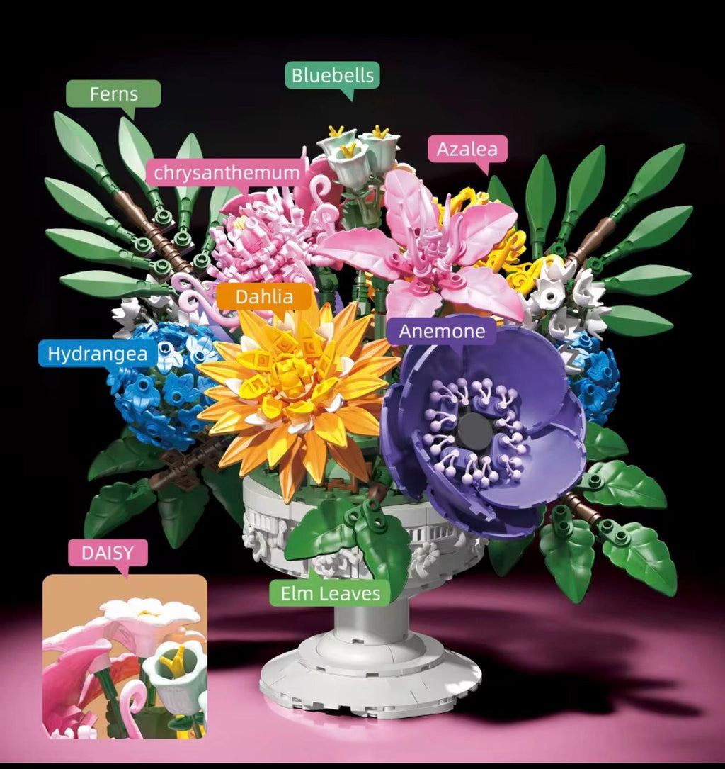 Miniature Flowers Plants Bouquet Building Set