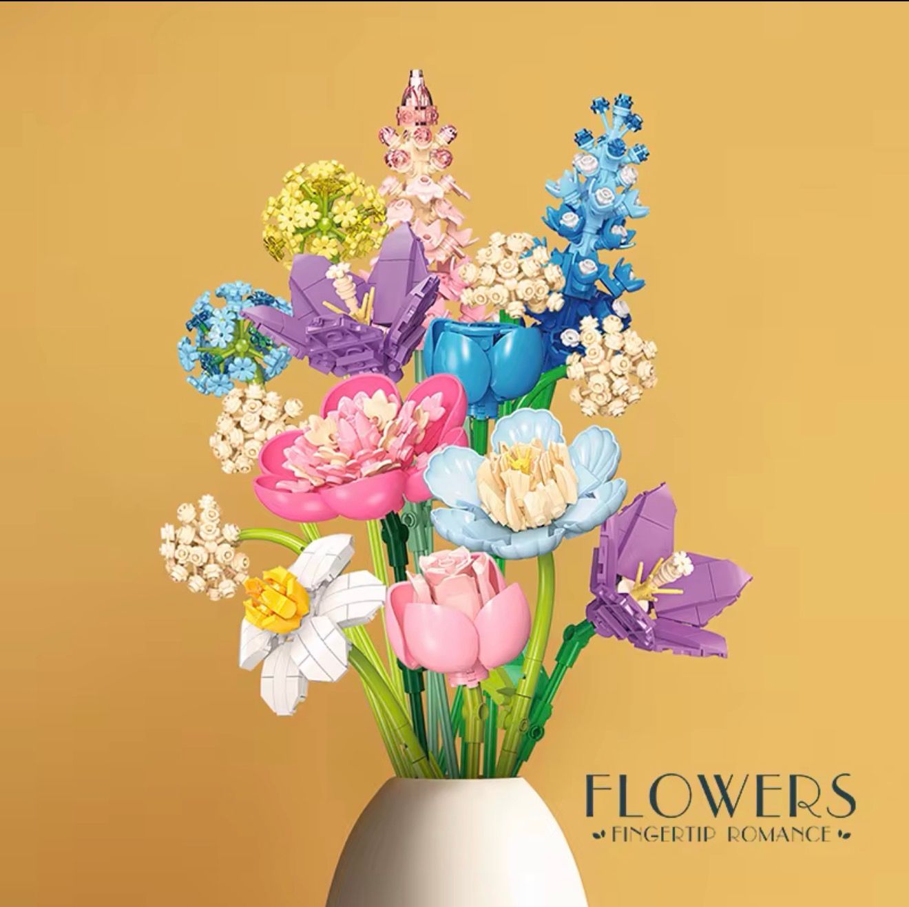 Rose Flowers Plants Bouquet Bouquet Plastic Building Block Set