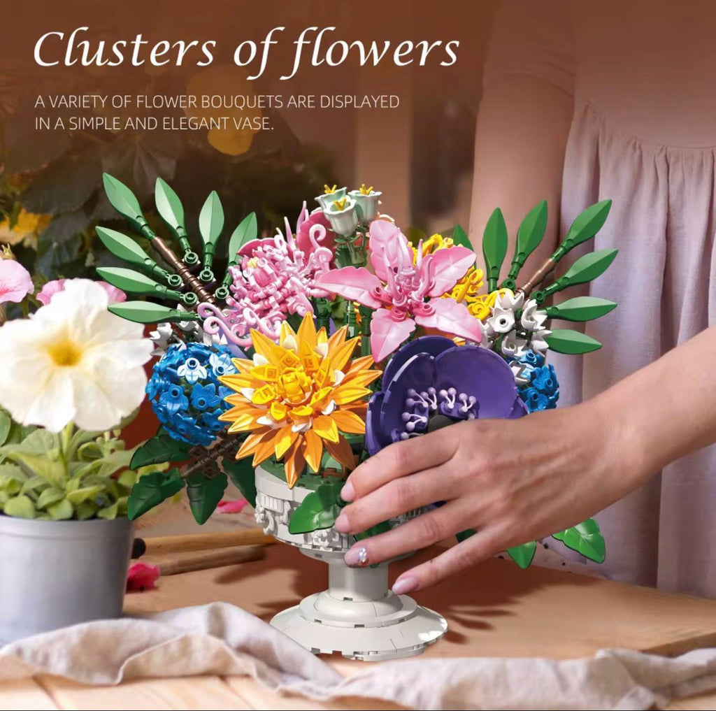 Miniature Flowers Plants Bouquet Building Set