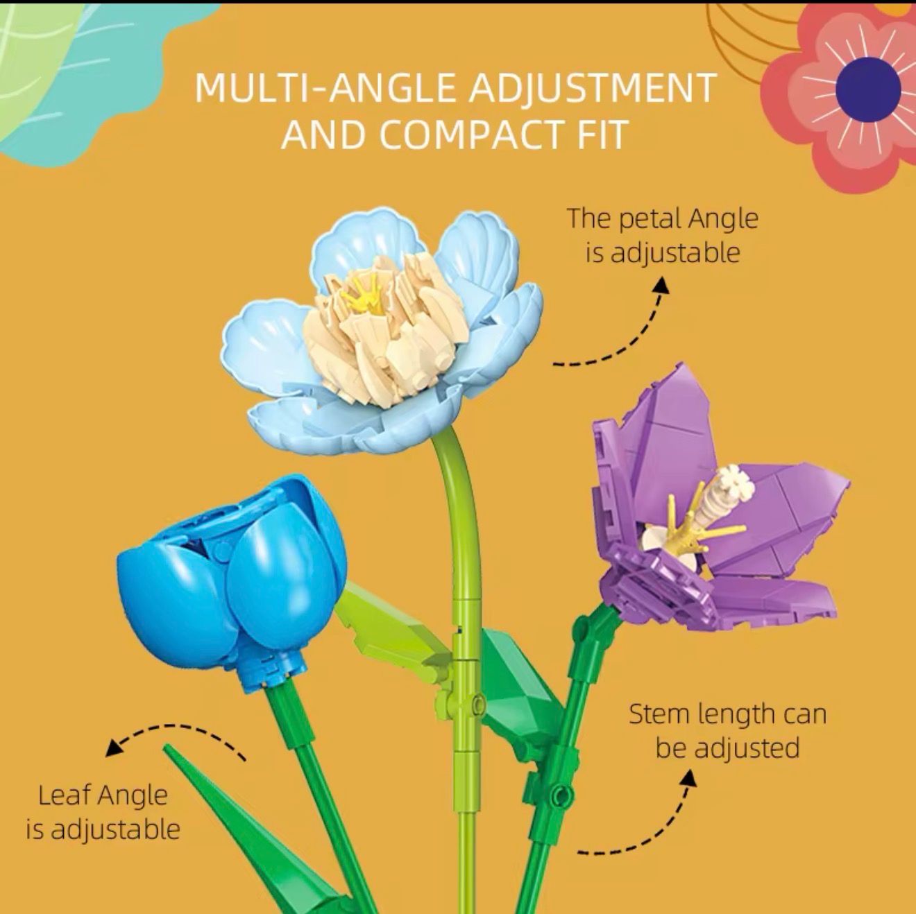 Rose Flowers Plants Bouquet Bouquet Plastic Building Block Set