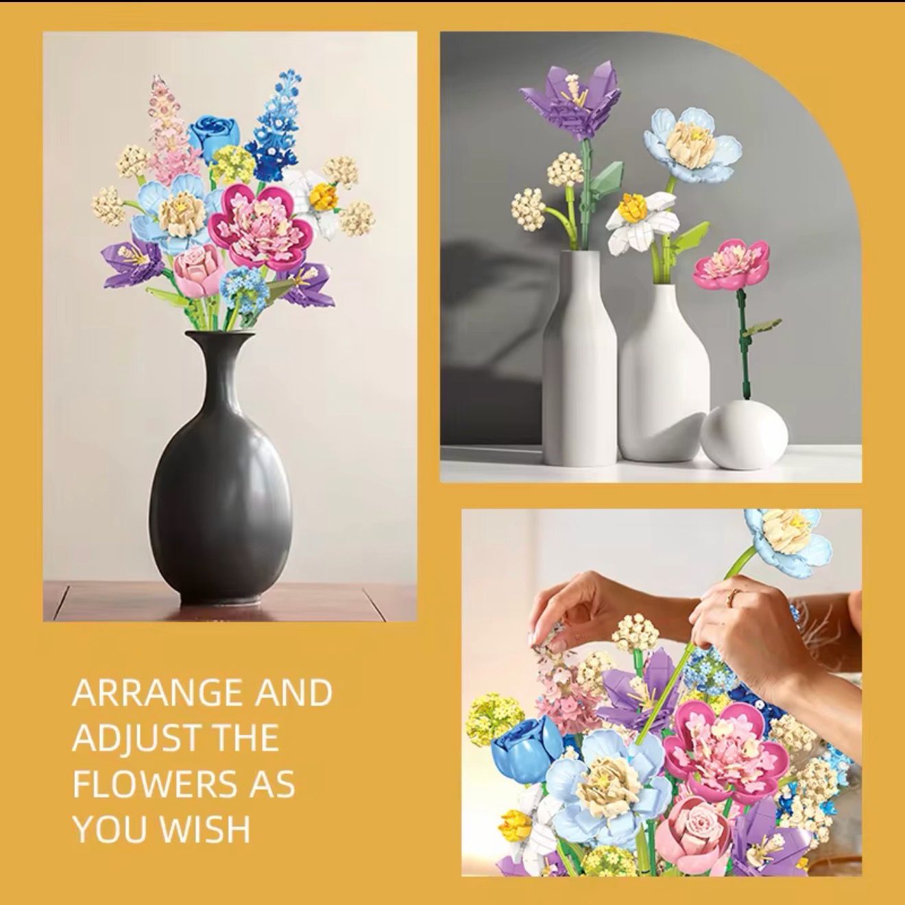 Rose Flowers Plants Bouquet Bouquet Plastic Building Block Set