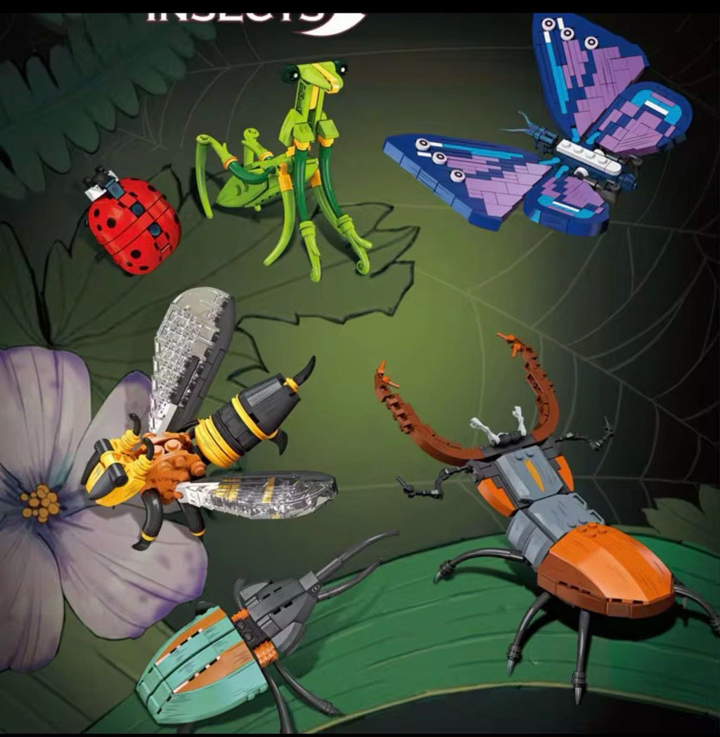 Insect Model Building Blocks Moc Praying Mantis Bee Ladybug Butterfly Brick Diy Toy Home Decor Educational Toy Gift Kid
