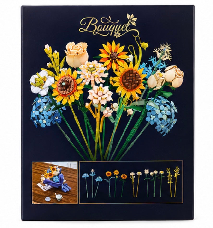 Sunflower & Rose Flower Bouquet Building Block Set – 1,124 Pieces