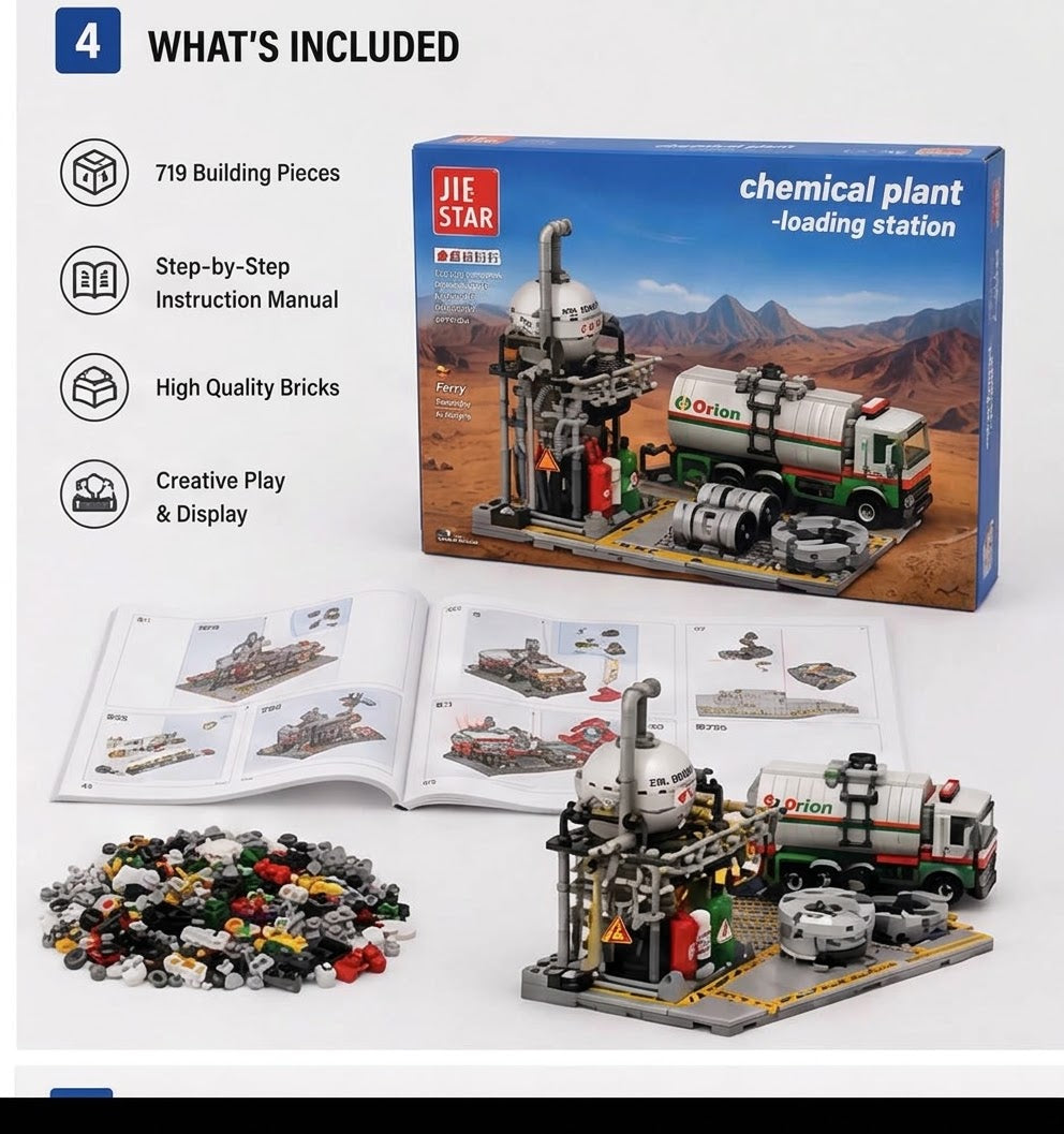 Chemical Plant Loading Station Building Set – 719 Pieces.