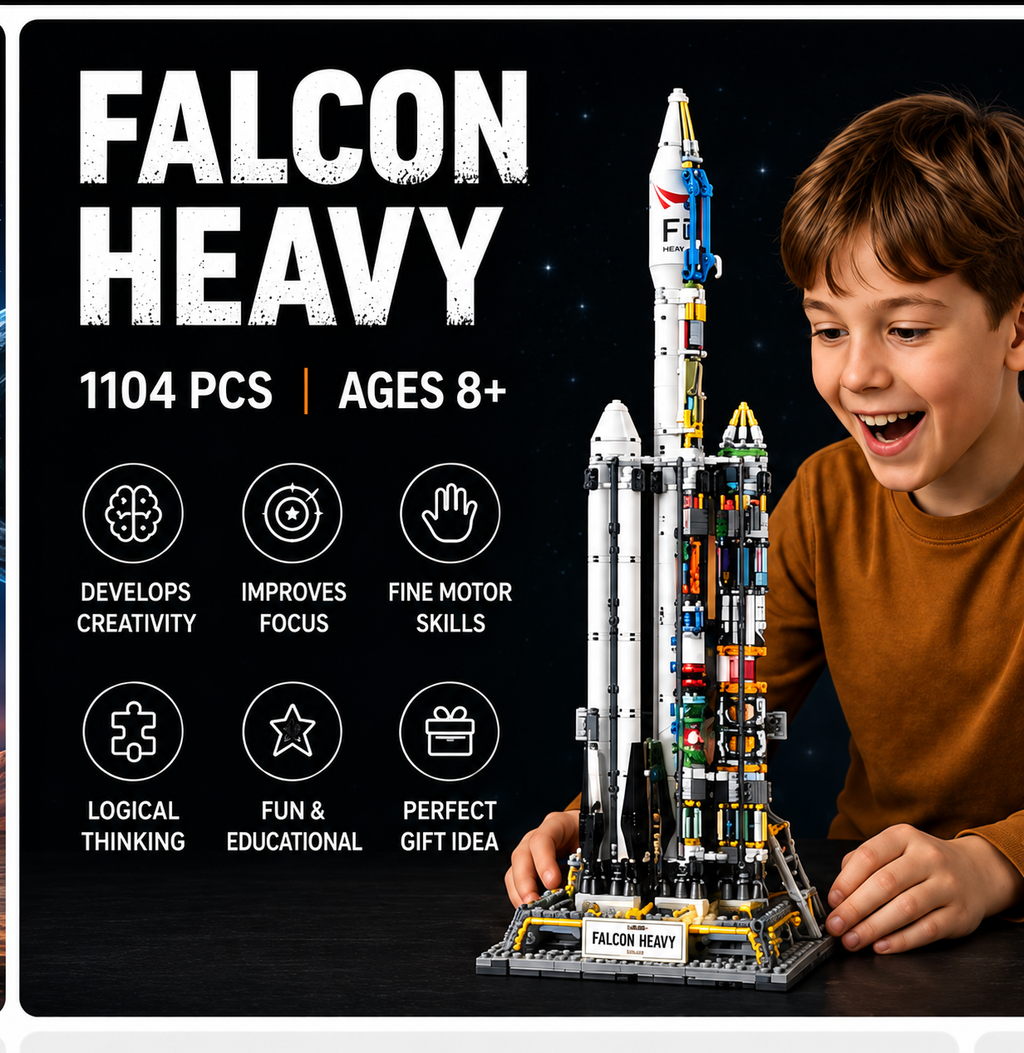Falcon Heavy Space Rocket Building Set – 1,104 Pieces