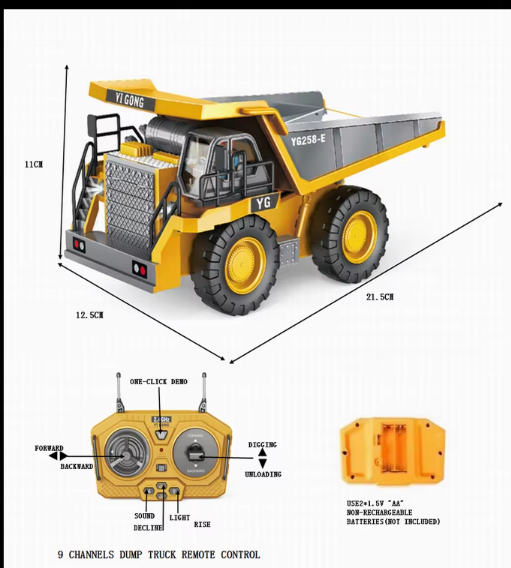 RC Dump Truck Toy for Boys, Remote Control Play Truck Construction Vehicle