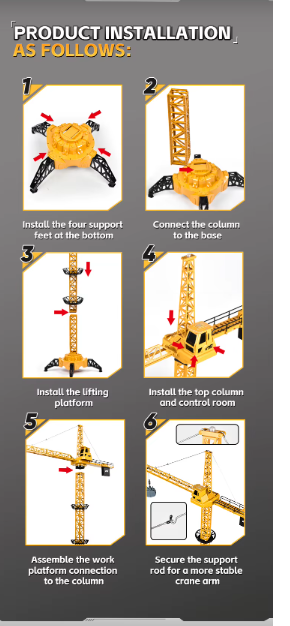RC Tower Crane for Kids - 50.4 Inches Remote Control Crane Toy