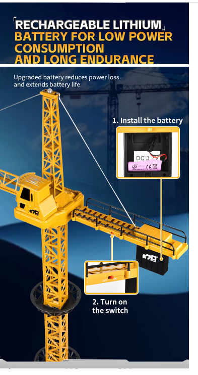 RC Tower Crane for Kids - 50.4 Inches Remote Control Crane Toy