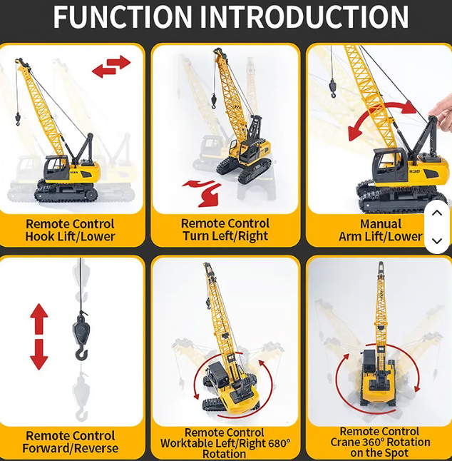 RC Crawler Cranes Truck Toy with Rotatable Fuselage Workbench and Liftable Robotic Arm