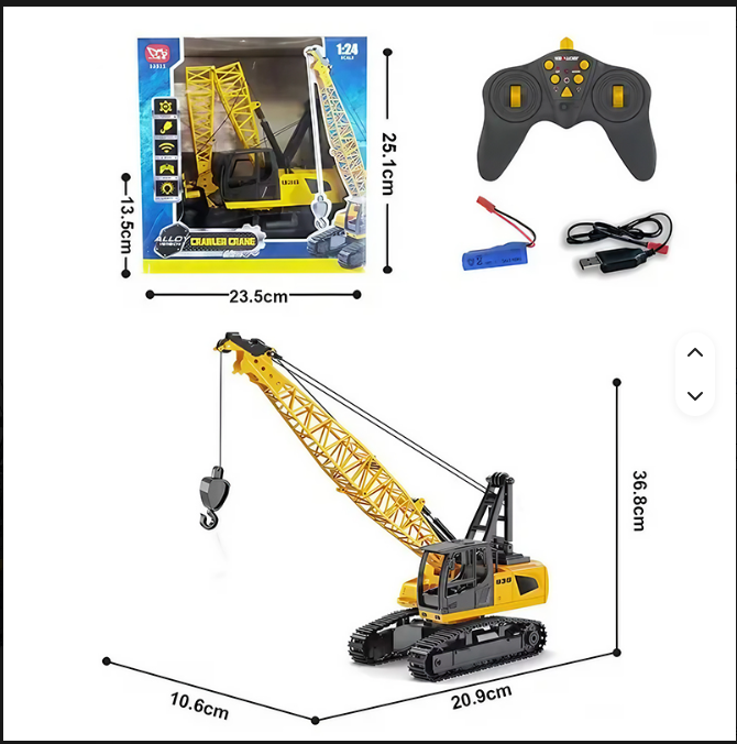 RC Crawler Cranes Truck Toy with Rotatable Fuselage Workbench and Liftable Robotic Arm